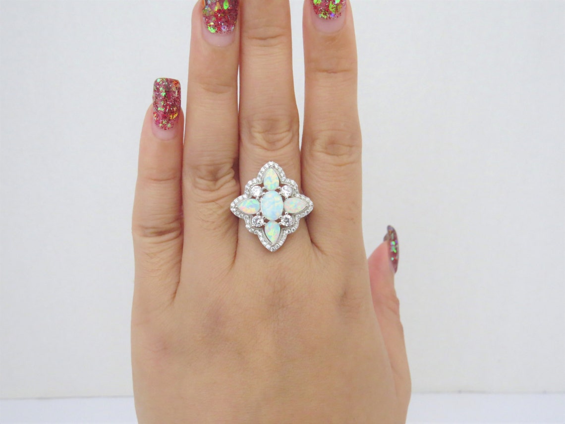 Vintage Sterling Silver White Opal & White Topaz Ring Size 8 - Etsy