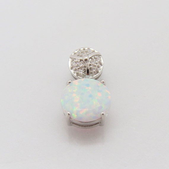 Vintage Sterling Silver Round White Opal & White … - image 2