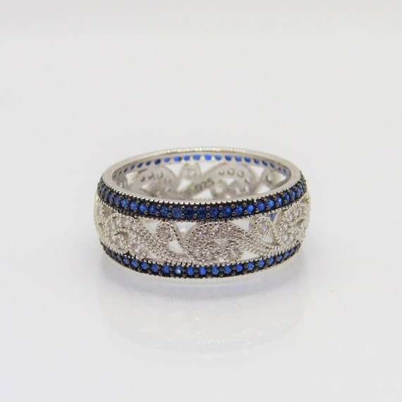 Anello Con Grappolo Floreale Di Zaffiri, Argento Sterling - Foto 11