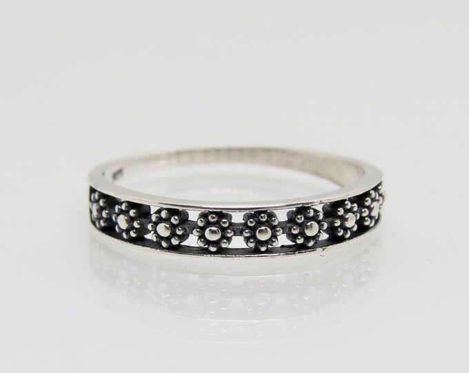 Vintage Sterling Silver Flowers Ring Size 7