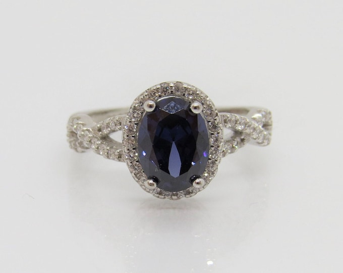 Vintage Sterling Silver Tanzanite & White Topaz Twisted Ring Size 7