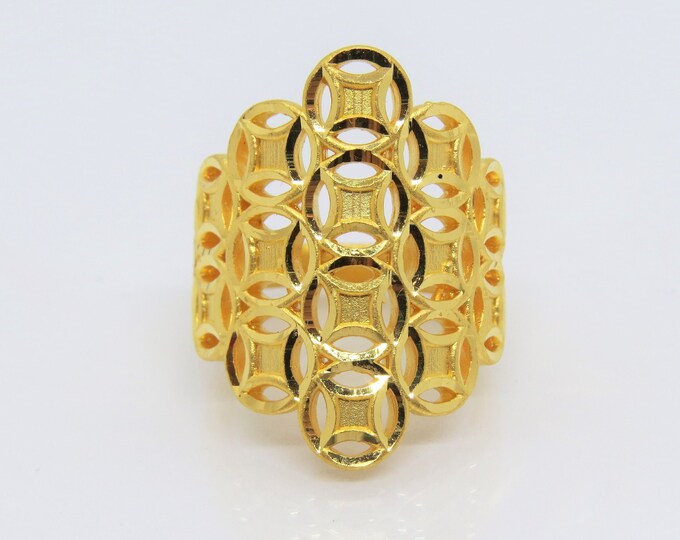 24K 999 Pure Gold Money Coin Luck Vintage Dome Ring Size 7.75