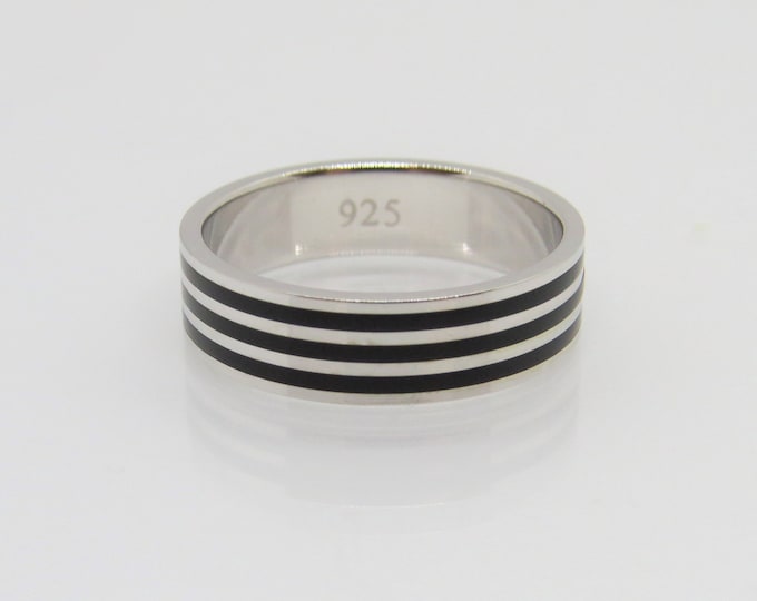 Vintage Sterling Silver Black Oynx Wedding Band Ring Size 8