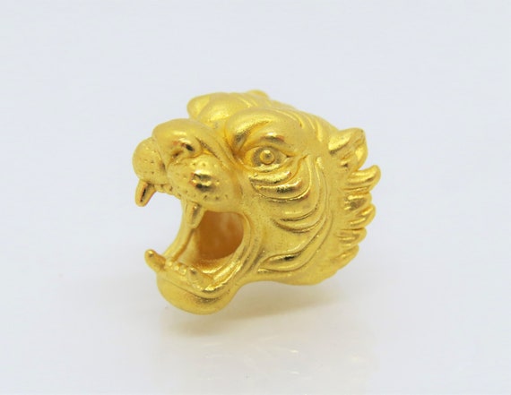 24K 9999 Pure Gold Tiger Head Vintage Charm Penda… - image 1