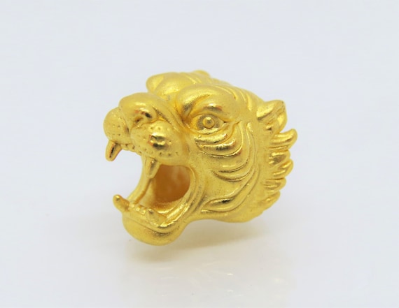 24K 9999 Pure Gold Tiger Head Vintage Charm Penda… - image 1