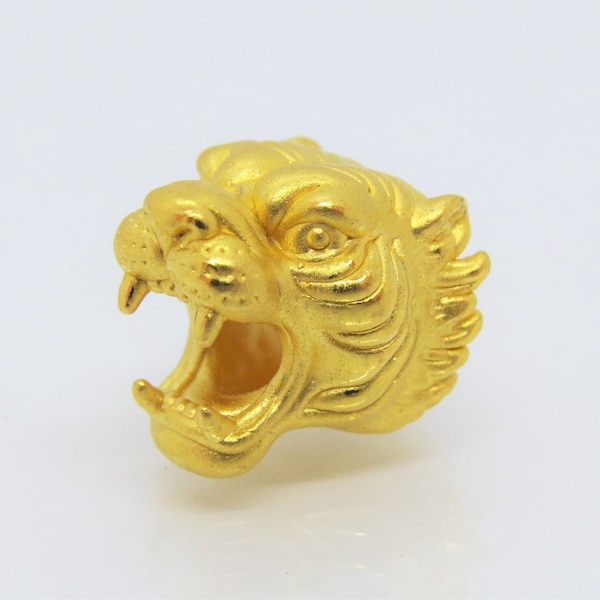 24K 9999 Pure Gold Tiger Head Vintage Charm Pendant Make for Bracelet