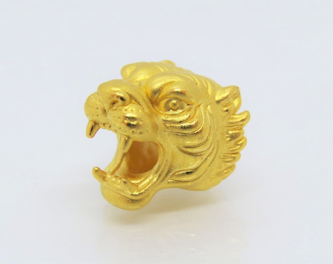 24K 9999 Pure Gold Tiger Head Vintage Charm Pendant Make for Bracelet