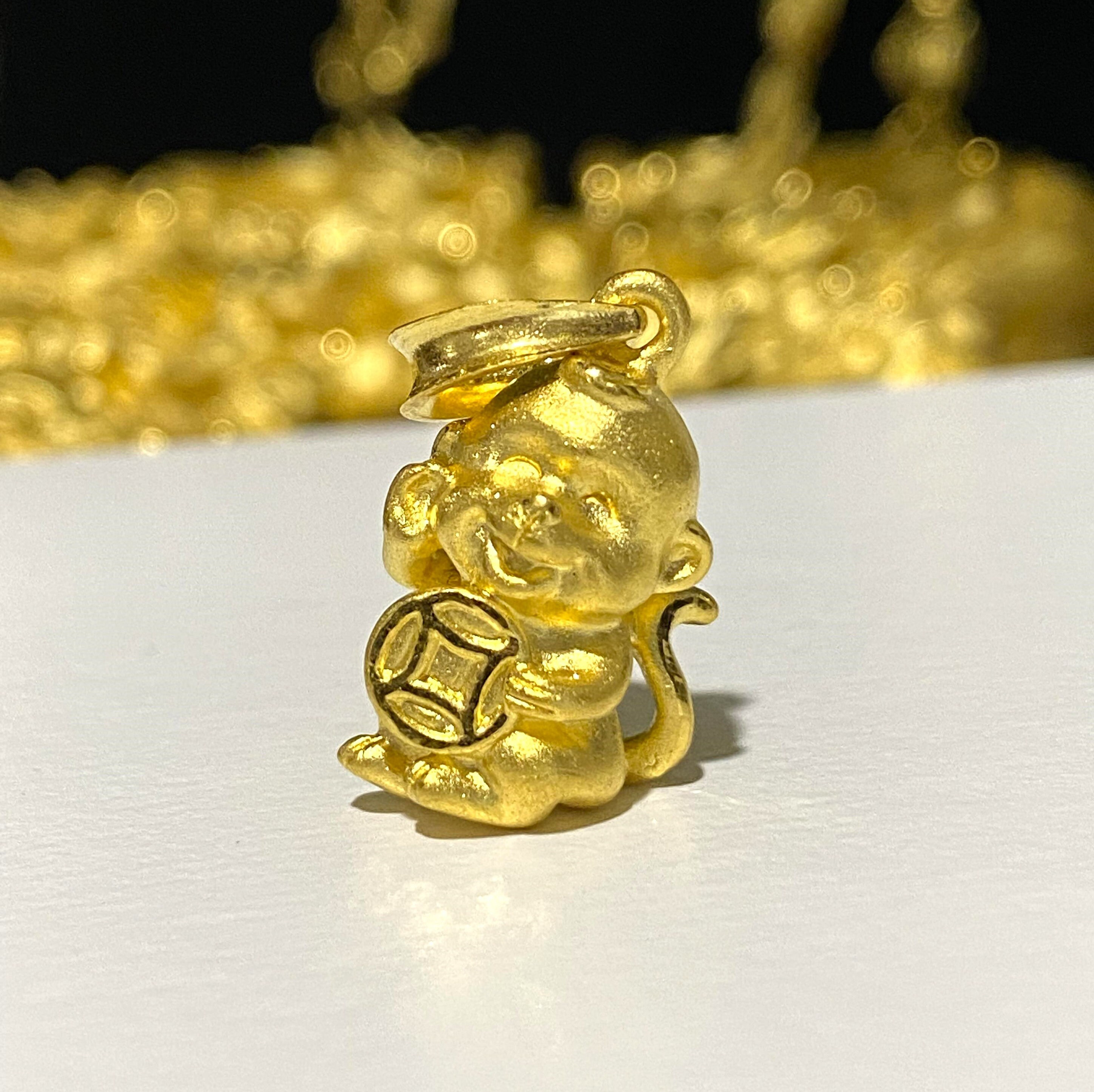 24K 999 Pure Gold Monkey Zodiac Pendant. - Etsy 日本 24K 999 Pure Gold Monkey Zodiac Pendant. - Etsy 日本