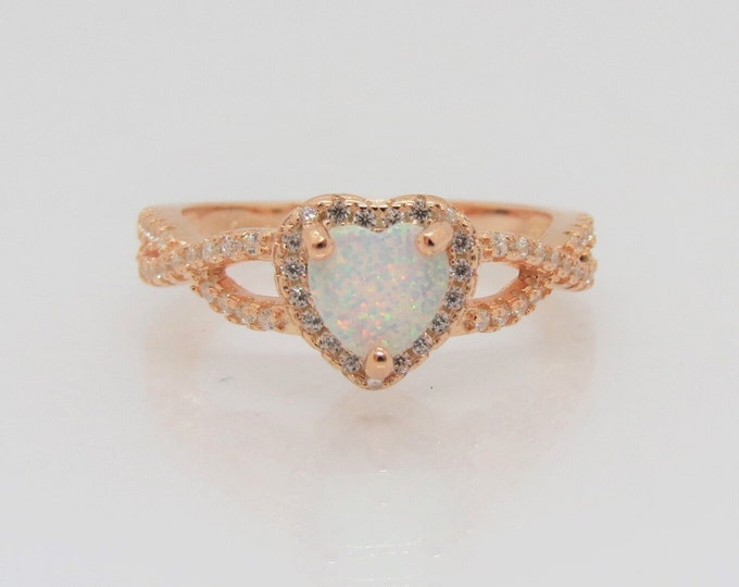 Vintage Sterling Silver Plated Rose Gold White Opal & White Topaz Celtic Twisted Ring Size 7