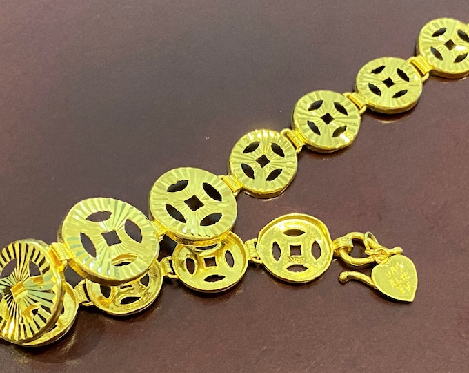 Vintage 24K 980 Pure Gold Diamond cut Money Coin Link Bracelet 6 1/2'' Length