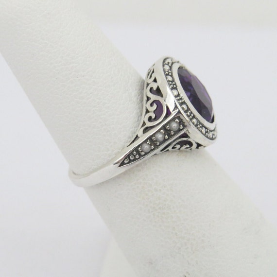 Vintage Sterling Silver Amethyst & Seed Pearl Rin… - image 4