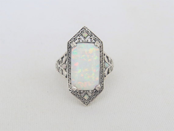 Vintage Sterling Silver White Opal Filigree Ring Size 8 - Etsy
