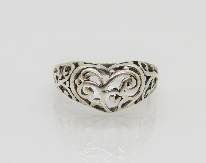 Vintage Sterling Silver Filigree Heart Ring Size 7