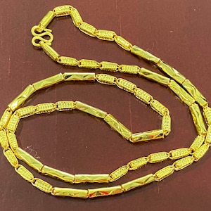 Vintage 24K 980 Gold Bamboo Link Chain Necklace 18&#39;&#39;
