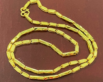 Vintage 24K 980 Gold Bamboo Link Chain Necklace 17''