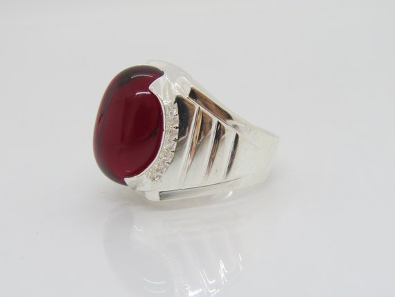 Vintage Sterling Silver Oval Red Ruby & White Top… - image 3