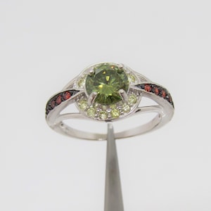 Vintage Sterling Silver Peridot & Garnet Cocktail Ring