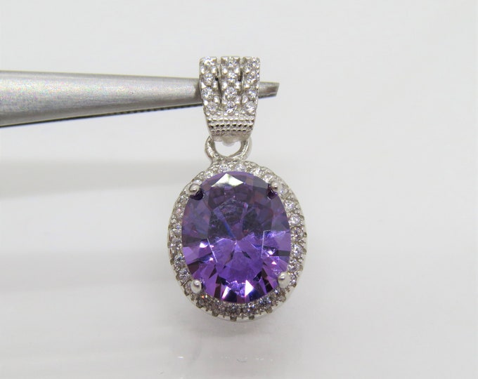Sterling Silver Oval cut Amethyst & White Topaz Pendant