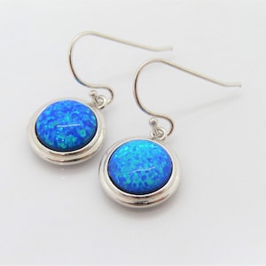 Vintage Sterling Silver Round cut Blue Opal Dangle Earrings