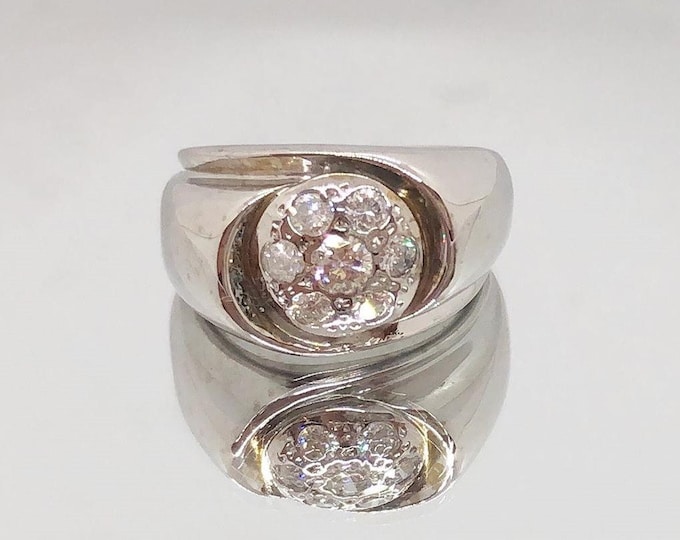 Vintage 14K Solid White Gold .52Ct Diamond Dome Bold Ring size 6.25