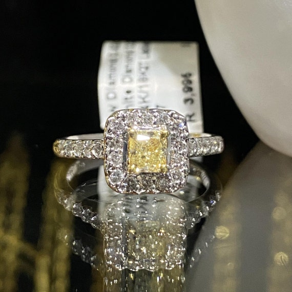 14K 18K ソリッドホワイトゴールド 0.75ct ファンシーイエロー 