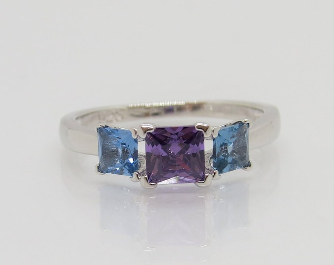 Vintage Sterling Silver Amethyst & Aquamarine Ring Size 7