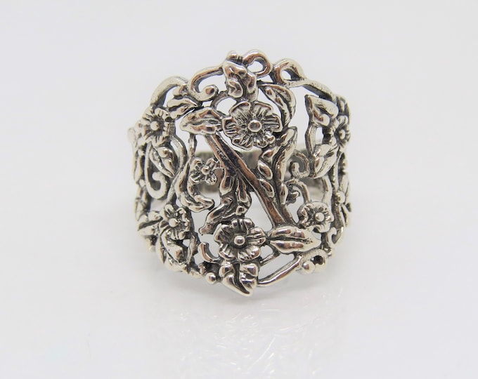 Sterling Silver Floral, Flowers Filigree Ring