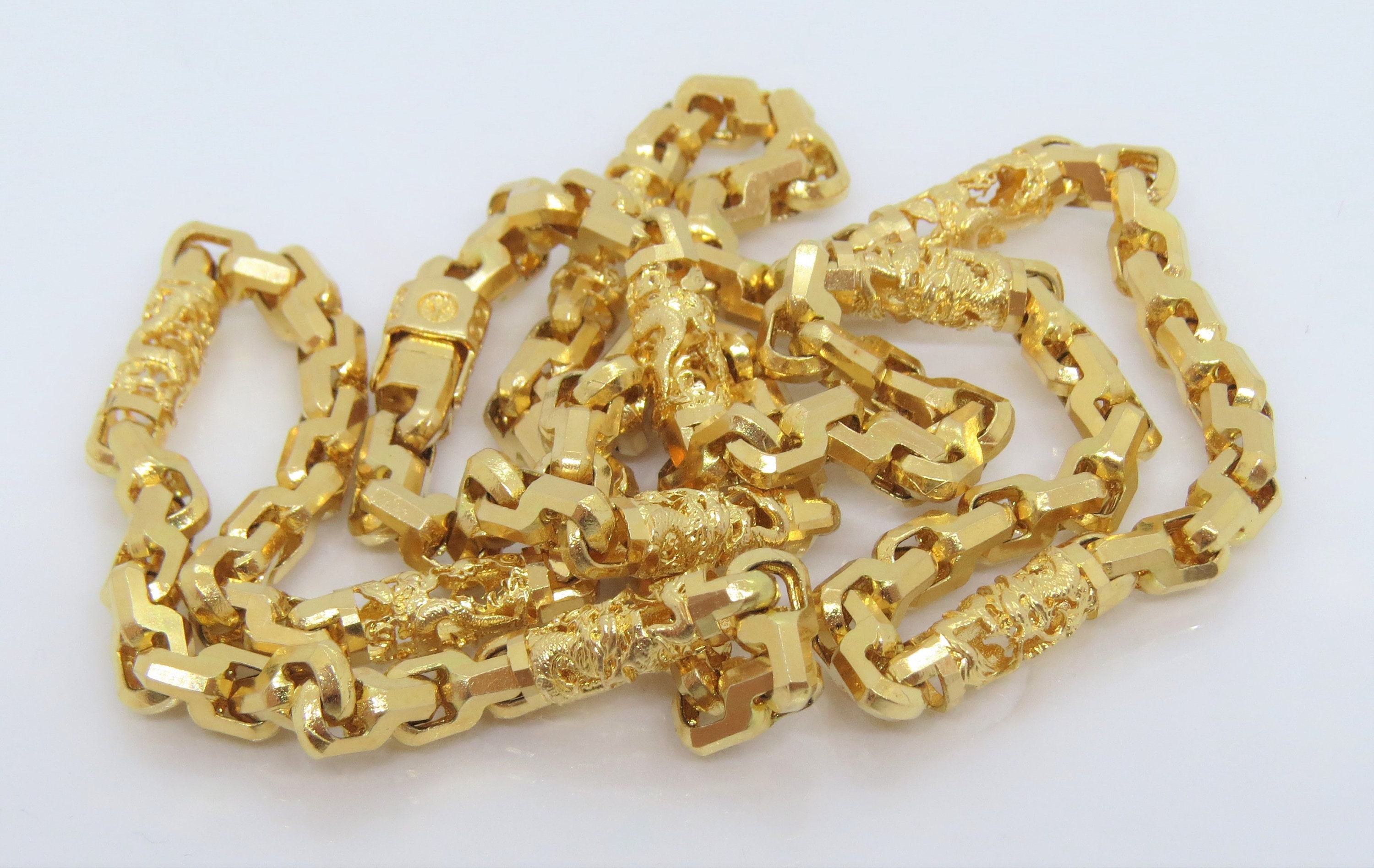 Vintage 18K Solid Yellow Gold Dragon Link Chain Heavy Gold Etsy