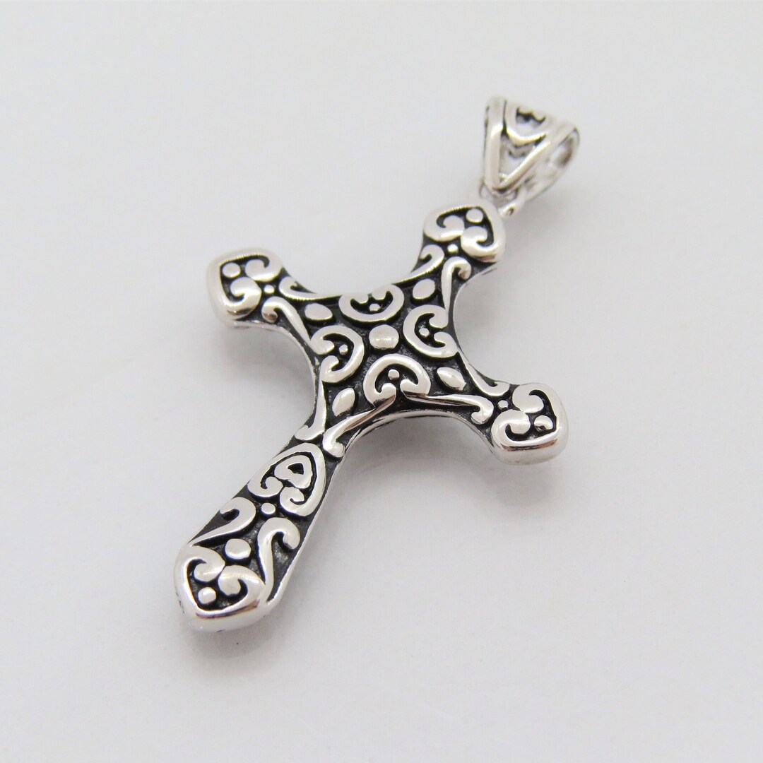 Vintage Sterling Silver Carved Cross Pendant - Etsy