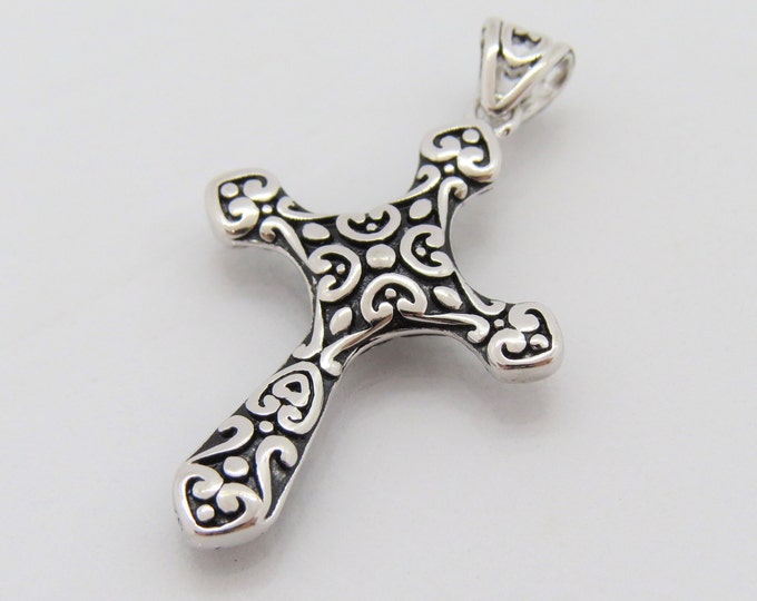 Vintage Sterling Silver Carved Cross Pendant