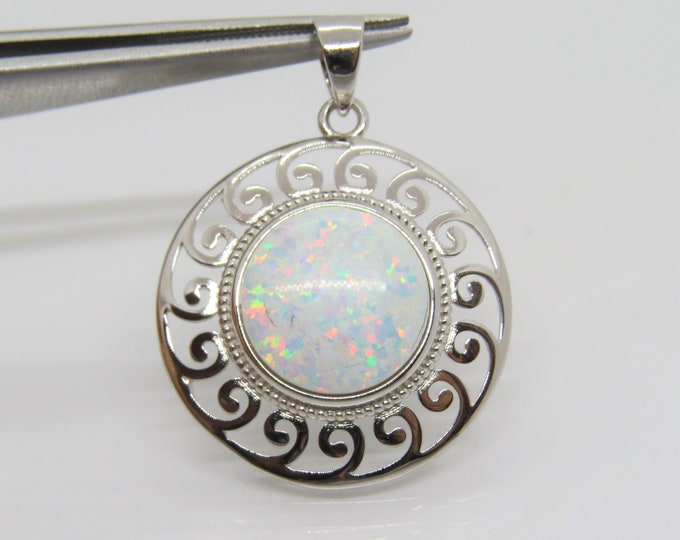 Sterling Silver White Opal SUN Filigree Pendant