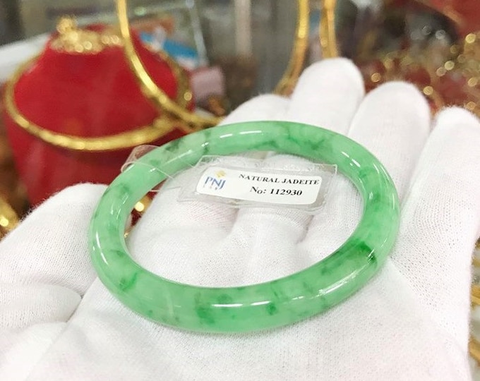 Vintage Translucent Natural Green Jadeite Jade Bangle Bracelet 52.6MM