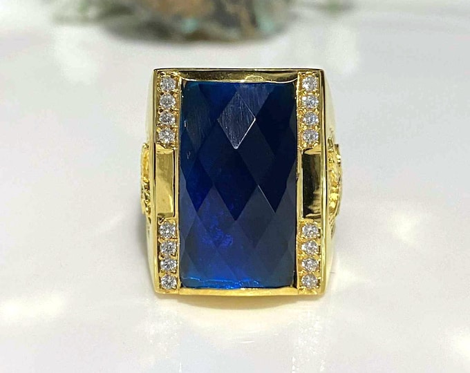 Vintage 15K Gold Eagle Ring: Sapphire & Topaz, Size 8.5.