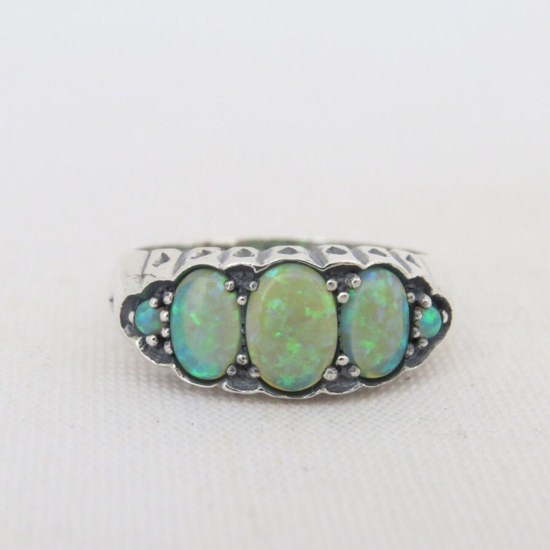 Vintage Sterling Silver Green Opal Dome Ring Size 9 - Etsy