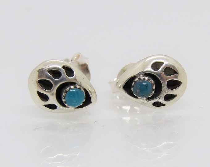 Vintage Sterling Silver Turquoise Paw, Claw Stud Earrings