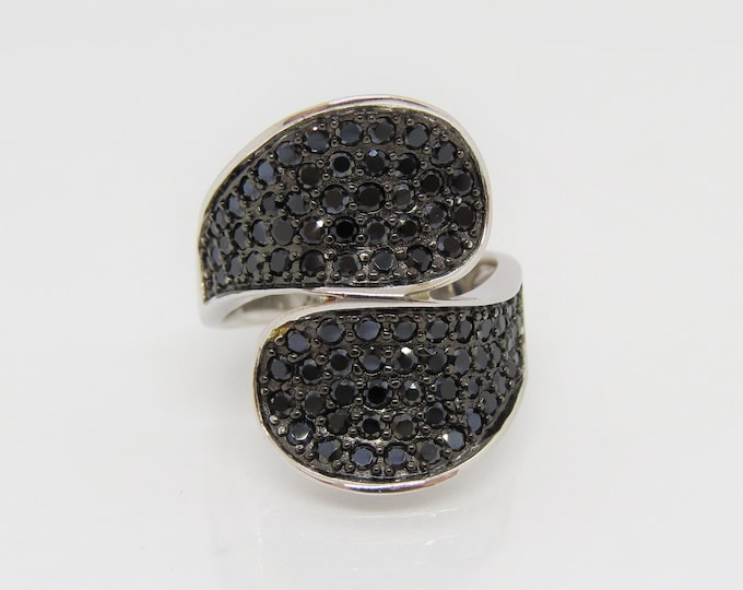 Sterling Silver Black Sapphire Bypass Ring Size 8