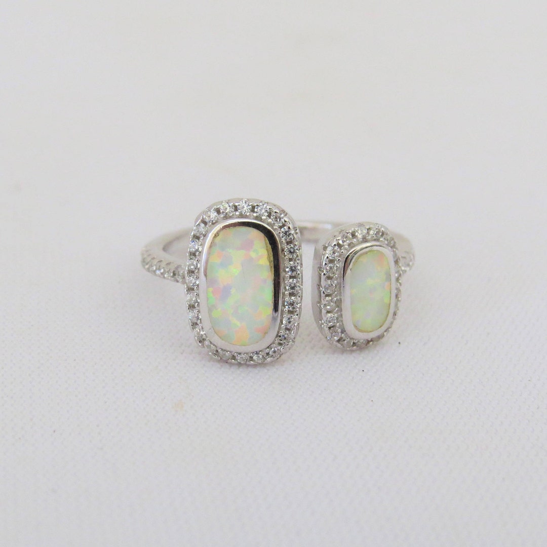Vintage Sterling Silver Inlay Opal & White Topaz Adjustable - Etsy