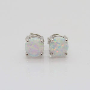 Vintage Sterling Silver Round cut White Opal Stud Earrings