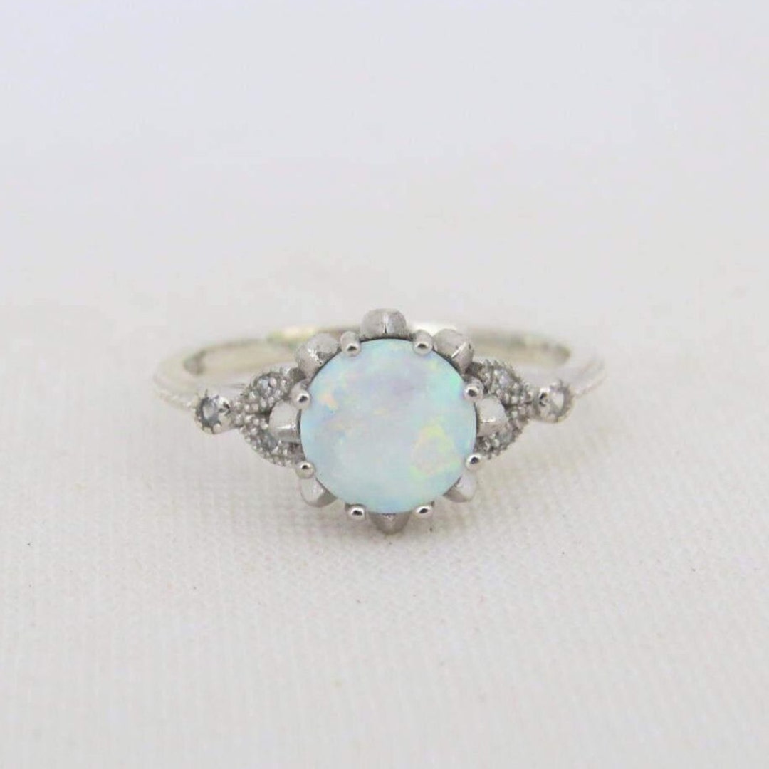 Vintage Sterling Silver White Opal & White Topaz Ring Size 8 - Etsy