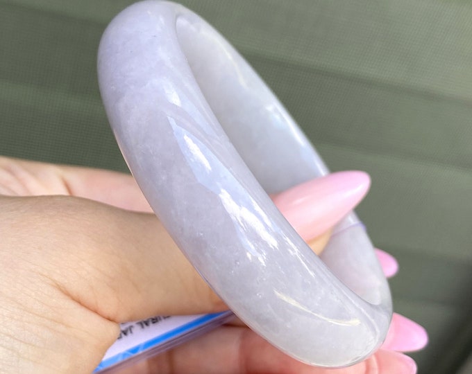 Translucent Natural Lavender, White Jadeite Jade Vintage Bangle Bracelet 58.1MM