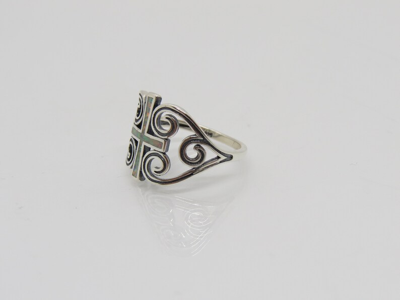 Sterling Silver Cross Filigree Ring - .925 Solid Silver Religious Ring, Choose Your Size