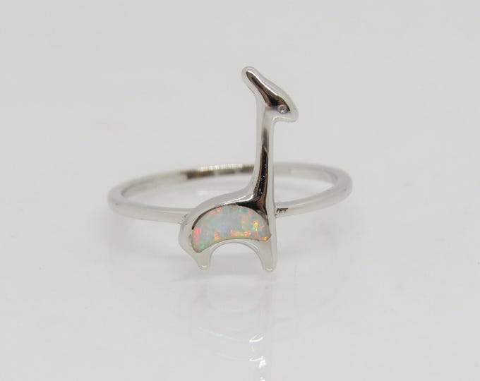 Vintage Sterling Silver White Opal Giraffe Ring Size 7