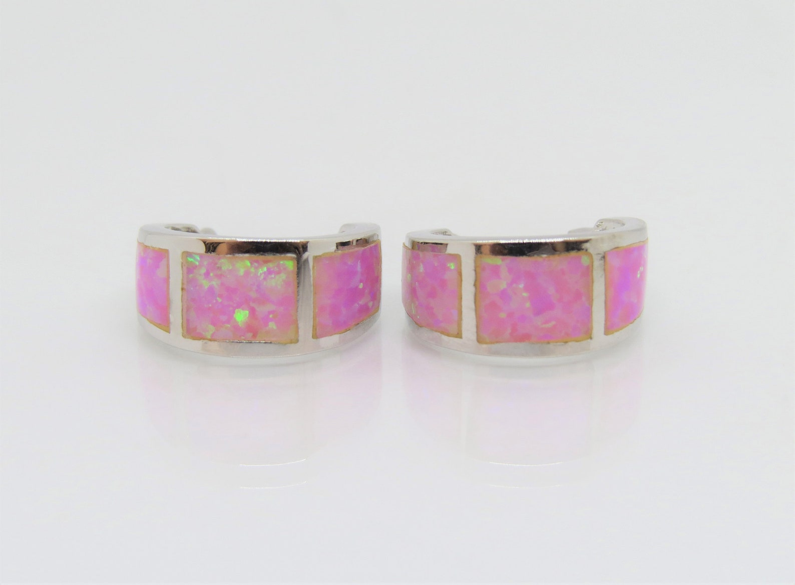 Sterling Silver Pink Opal Handmade Earrings with Dancing Opal main image 1