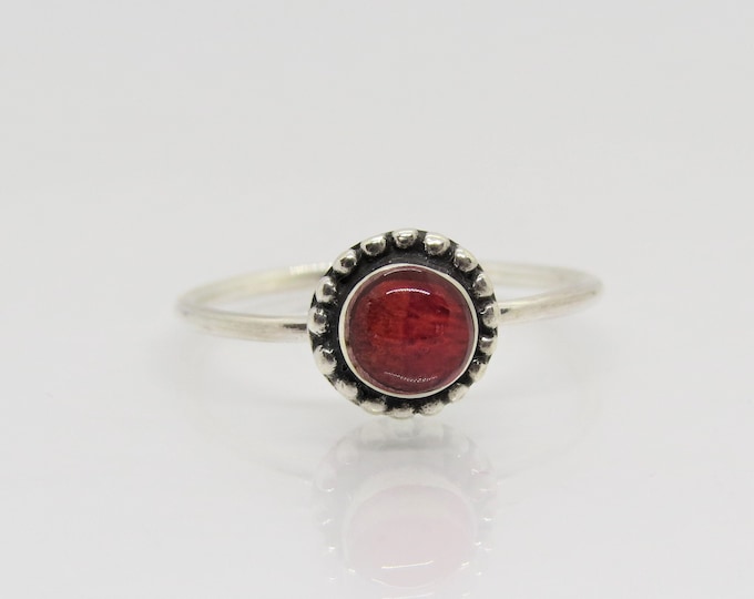 Vintage Bali Sterling Silver Red Coral Ring Size 7