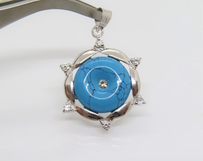 Vintage Sterling Silver Turquoise White Topaz Pendant