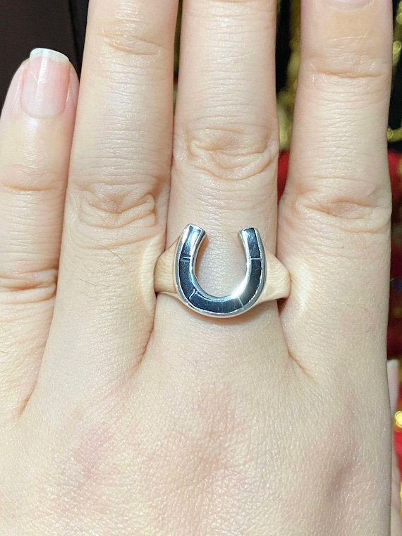Vintage Sterling Silver Black Onyx Horseshoe Men's Ring. - Etsy