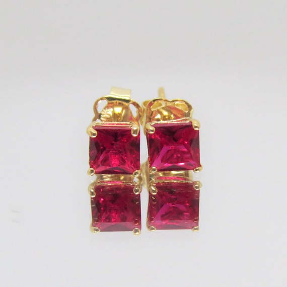 14K Solid Yellow Gold Princess Cut Ruby Earrings 4MM Etsy Canada