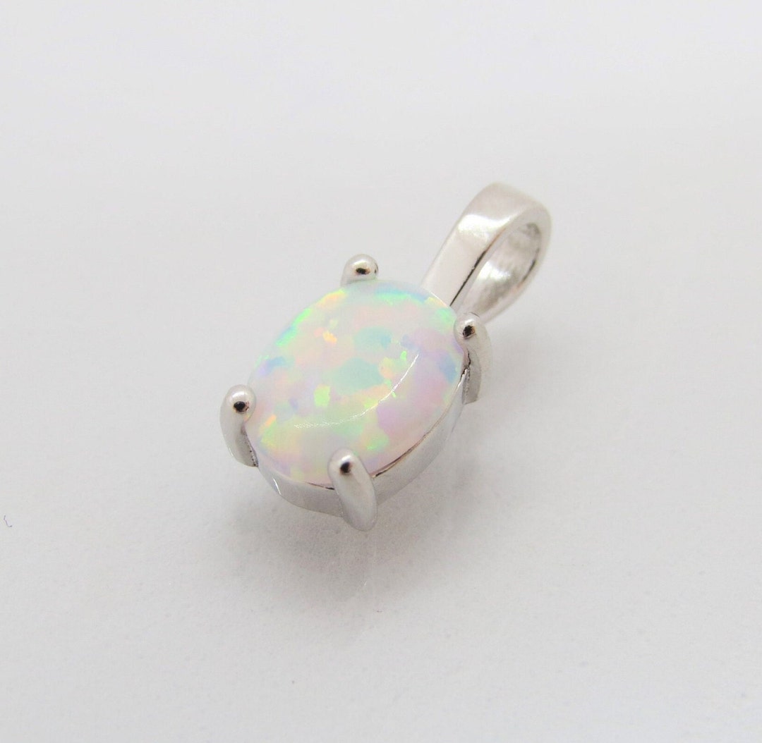 Vintage Sterling Silver Oval White Opal Charm Pendant - Etsy