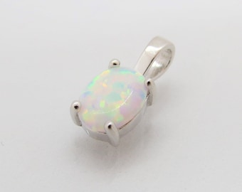 Vintage Sterling Silver Oval White Opal Charm Pendant