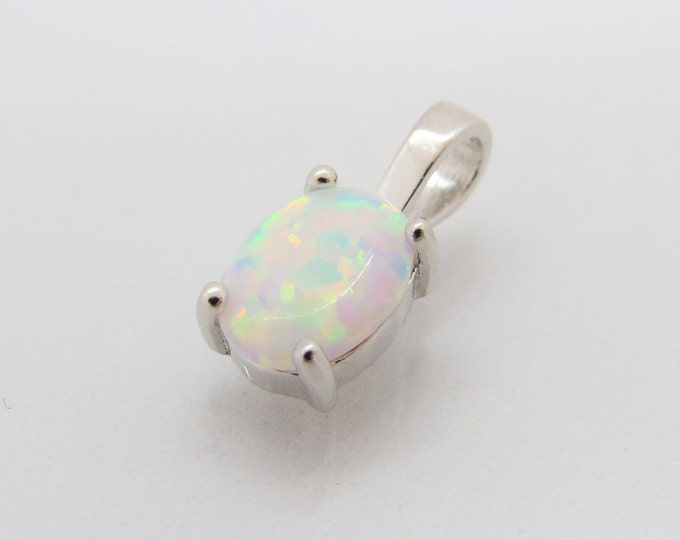 Vintage Sterling Silver Oval White Opal Charm Pendant